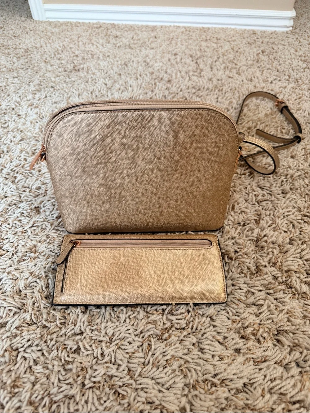MK Gold Saffiano Crossbody Bag and Wallet Set